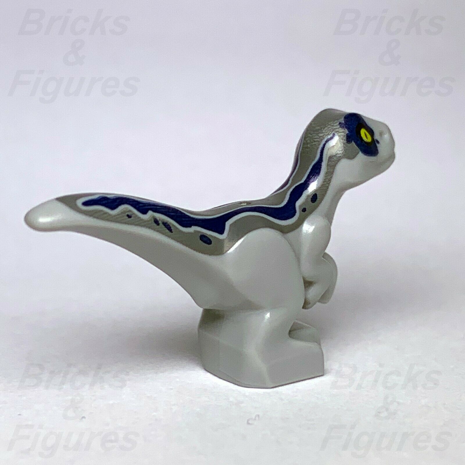 New Jurassic World LEGO Baby Raptor Blue Stripes Grey Dinosaur 75938 Genuine - Bricks & Figures