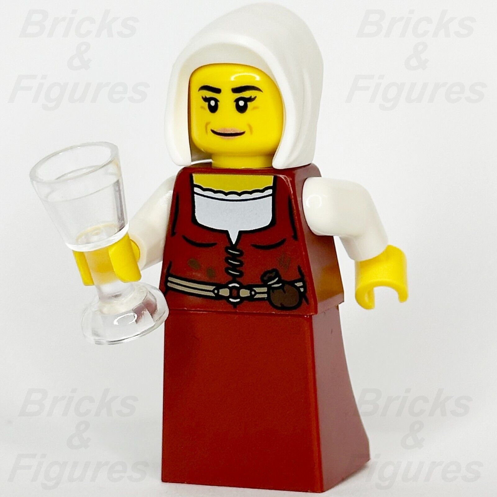 LEGO Castle Innkeeper Minifigure Female Dark Red Dress White Hood 10332 cas586