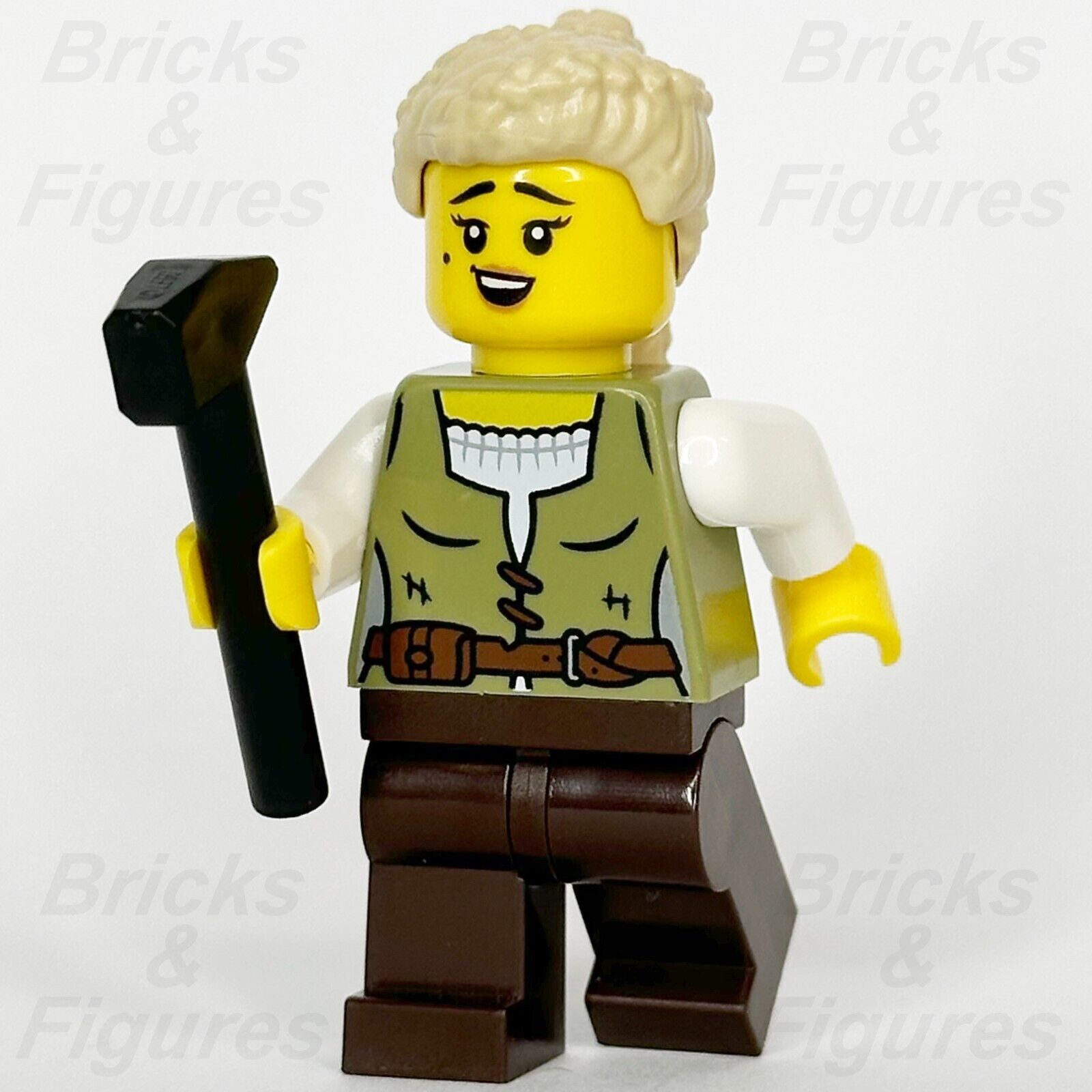 LEGO Castle Carpenter Minifigure Female Olive Green Vest Ponytail 10332 cas582