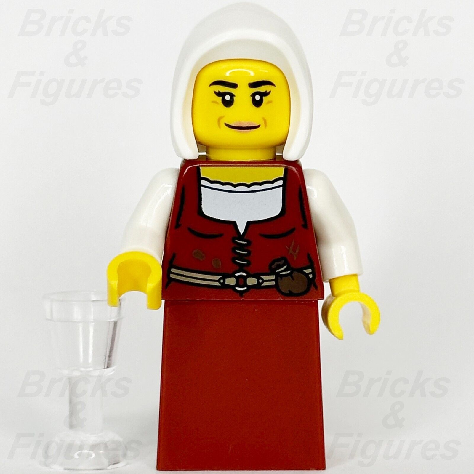 LEGO Castle Innkeeper Minifigure Female Dark Red Dress White Hood 10332 cas586