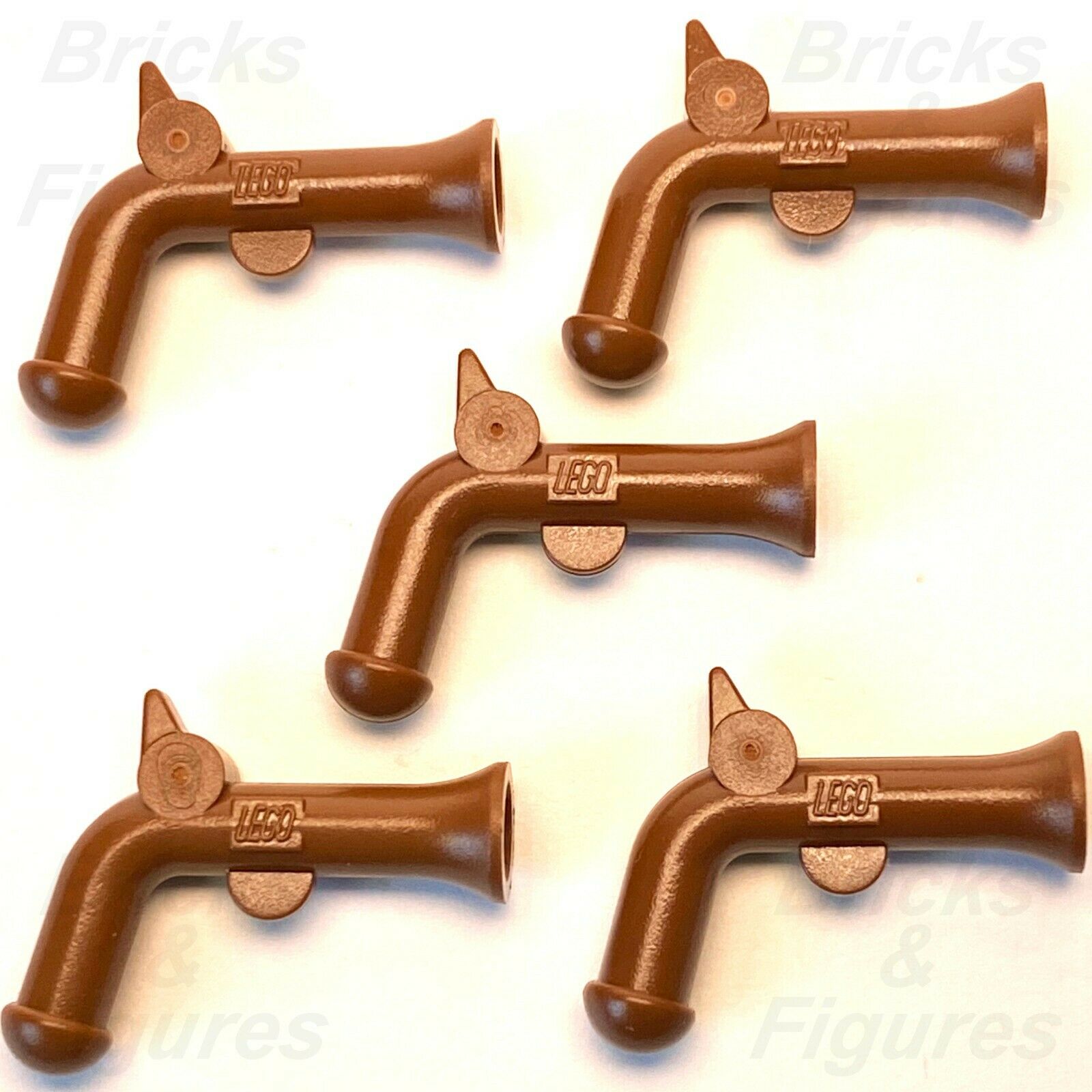 5 x Pirates LEGO Reddish Brown Flintlock Pistol Gun Minifigure Weapon Parts - Bricks & Figures