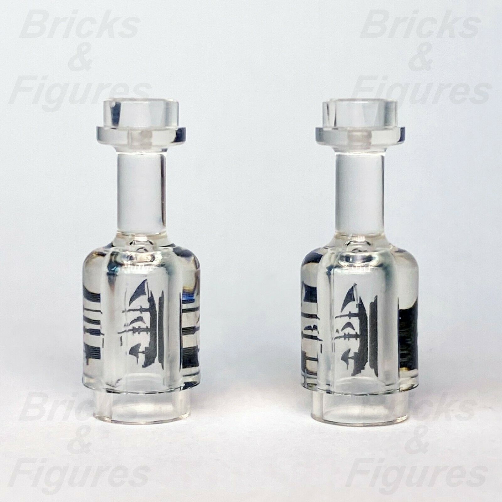 2 x New Ideas LEGO Bottle with Black Sailing Ship Pattern Parts 21318 71042 - Bricks & Figures