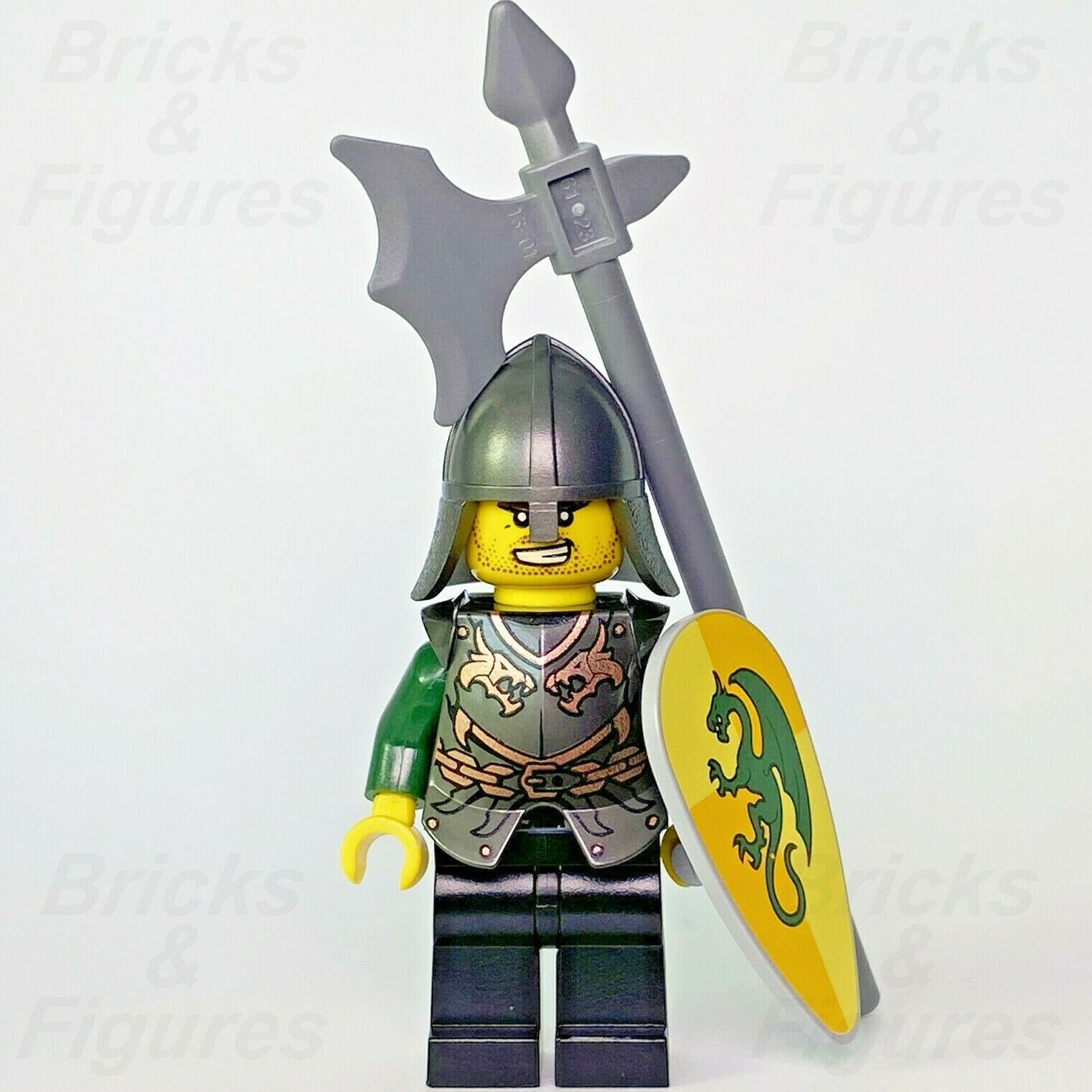 Castle LEGO Dragon Knight in Armour Halberd & Shield Kingdoms Minifigure 853373 - Bricks & Figures