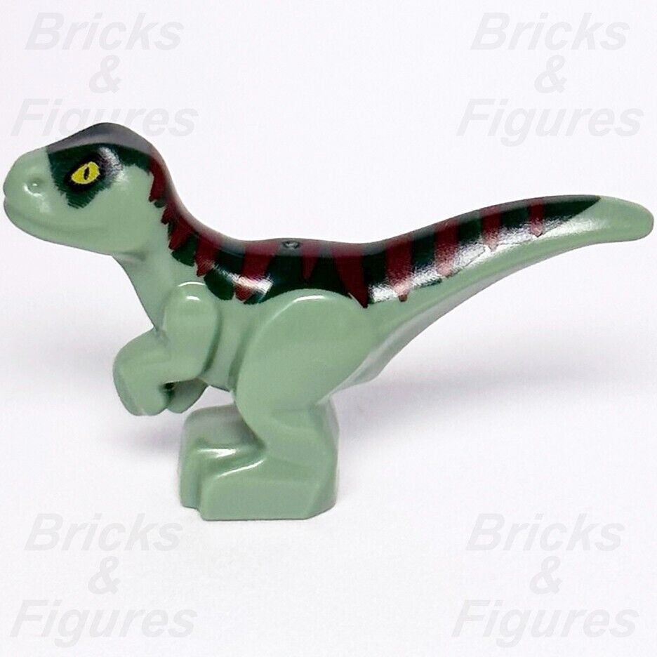 Jurassic World LEGO Baby Raptor Dinosaur Minifigure Part 76945 Green & Dark Red - Bricks & Figures