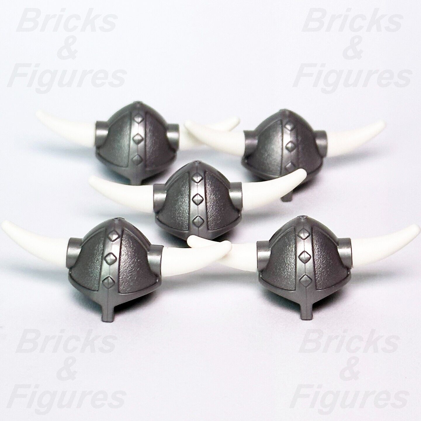 LEGO 5 x Viking Helmet Flat Silver w/ White Horns Minifigure Part Creator x1533 - Bricks & Figures