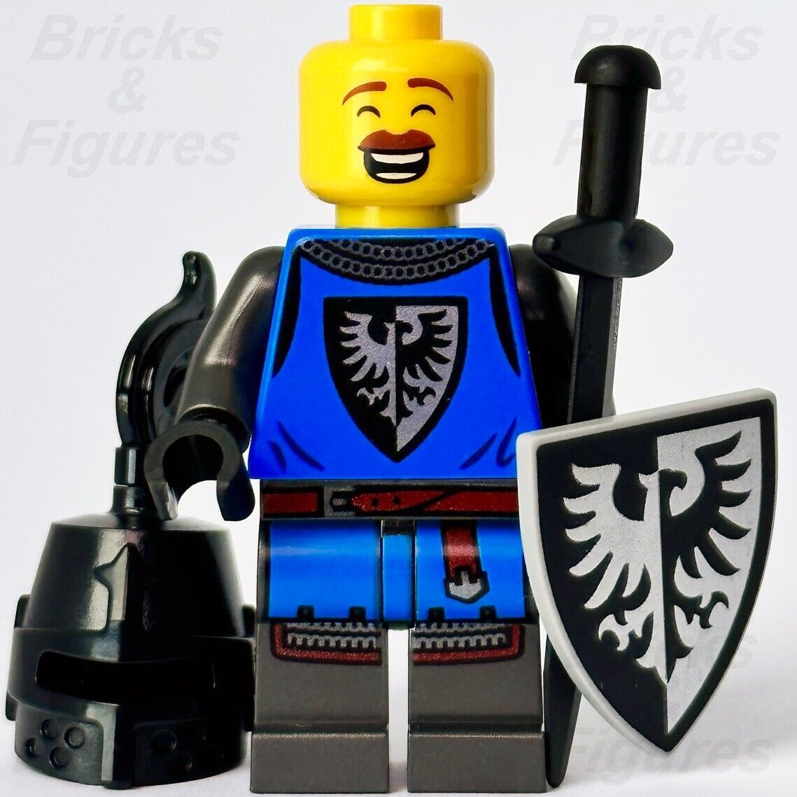 LEGO Black Falcon Knight Castle Minifigure Lion Knights 10305 cas576 w/ Shield - Bricks & Figures