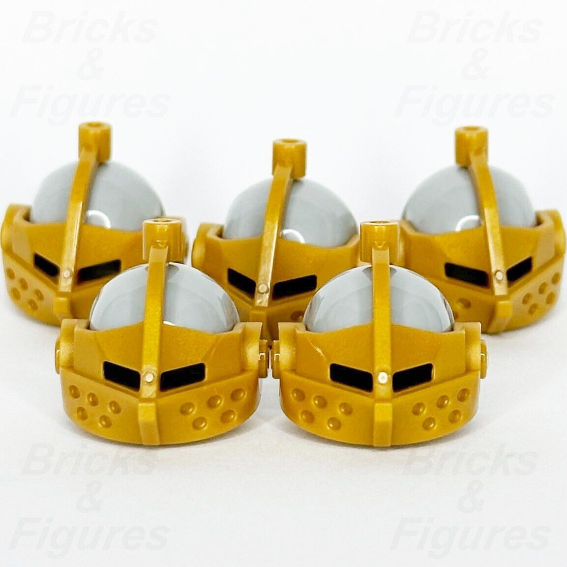 LEGO Castle Knight Bascinet Helmet Minifigure Part Gold Visor 2594 2446 x 5 - Bricks & Figures