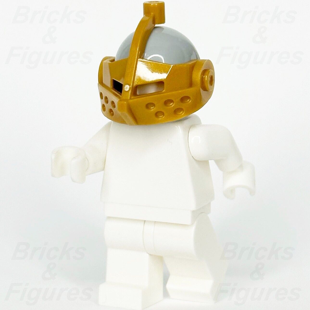 LEGO Castle Knight Bascinet Helmet Minifigure Part Gold Visor Grey 2594 2446 - Bricks & Figures