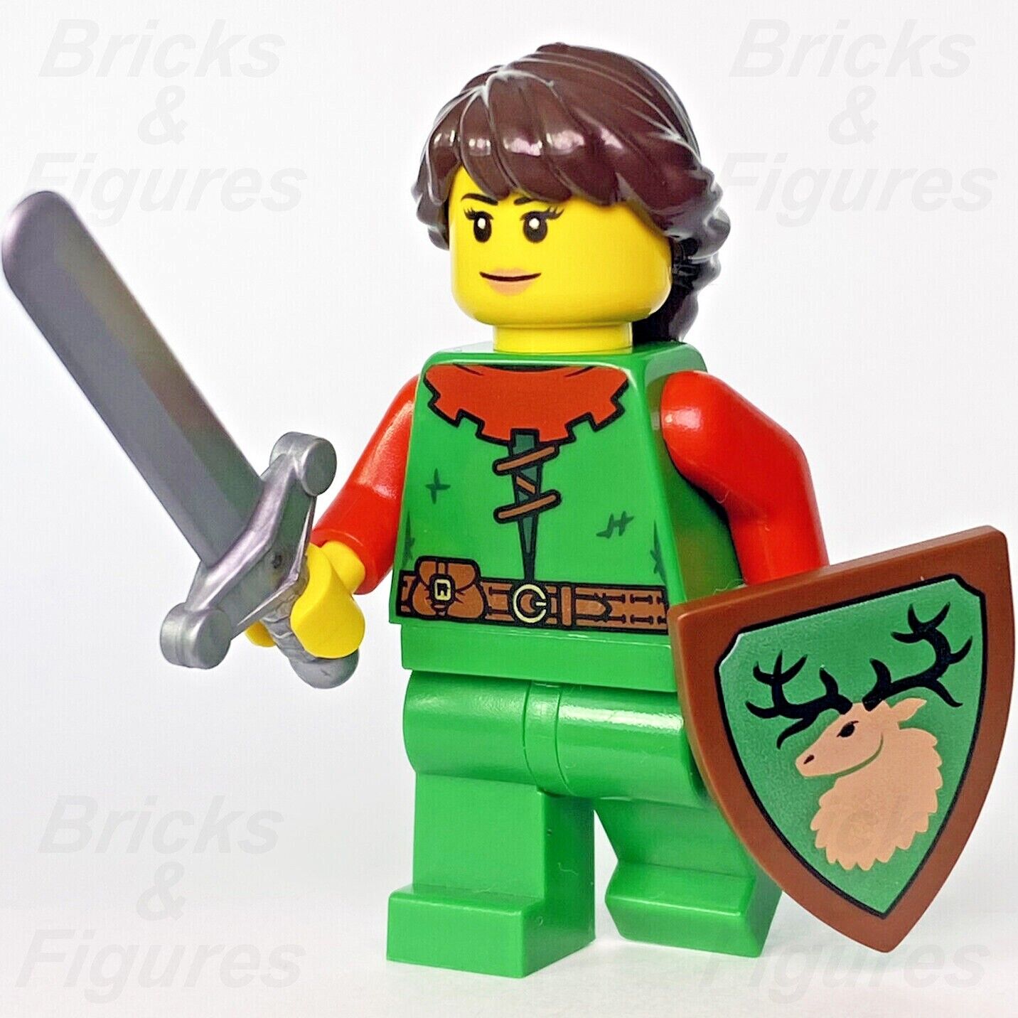 LEGO Forestwoman Castle Forestmen Minifigure with Sword & Shield 40567 cas558 - Bricks & Figures