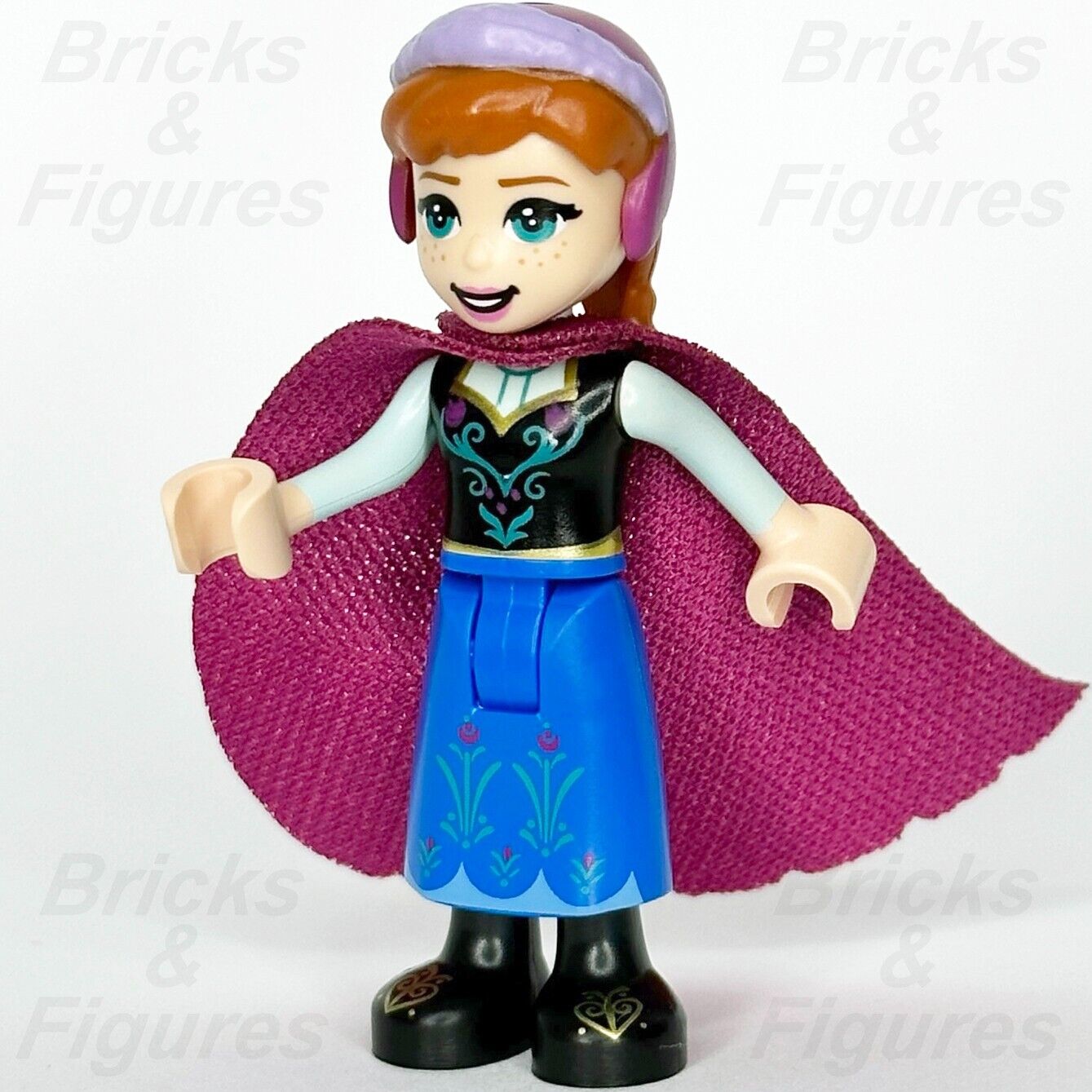 LEGO Frozen Anna Minifigure Blue Skirt Magenta Cape Disney Princess 43197 dp135 - Bricks & Figures