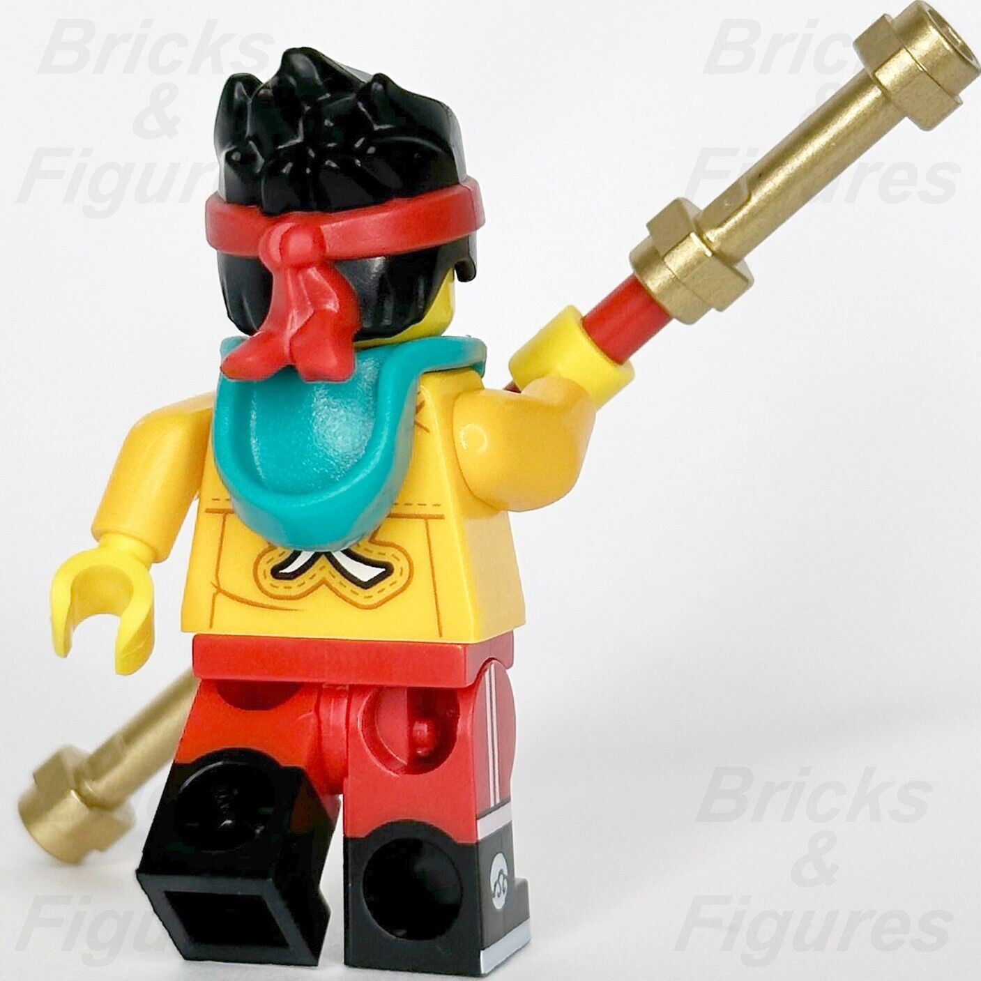 LEGO Monkie Kid Minifigure with Staff Blue Hood Monkey Head Logo 80023 mk053 - Bricks & Figures