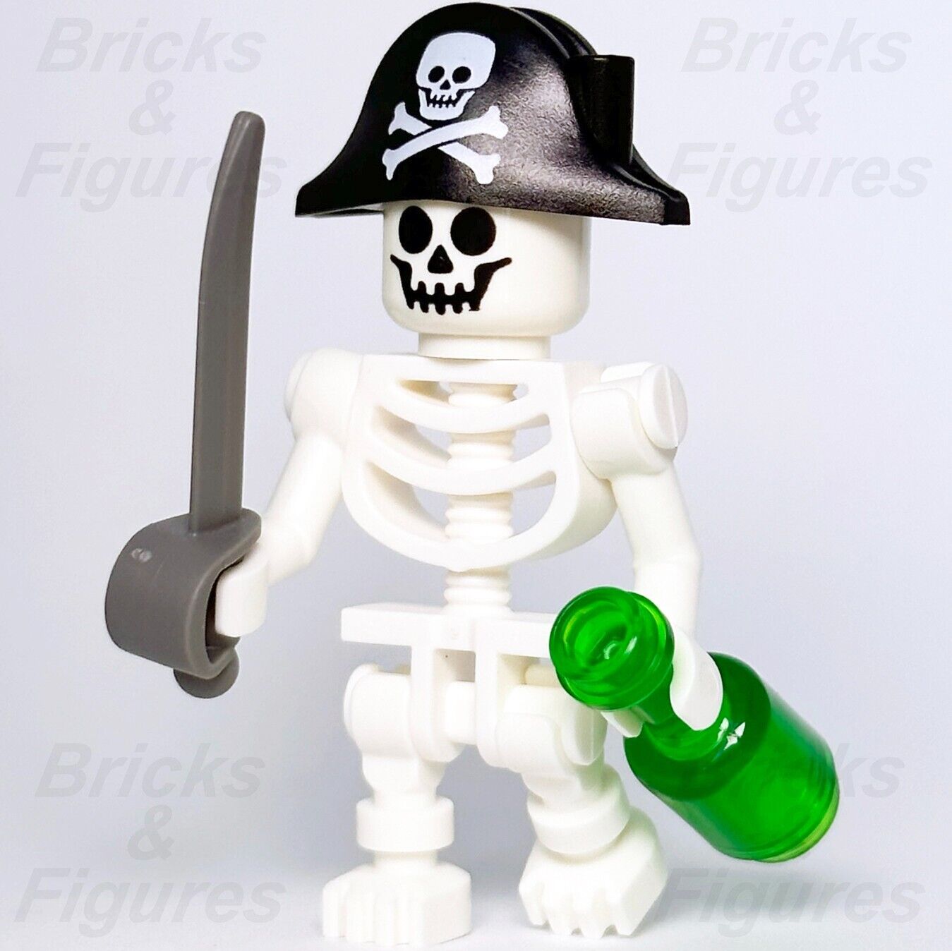 LEGO Pirate Skeleton Minifigure Captain Sword & Bottle 40515 White Minifig New - Bricks & Figures