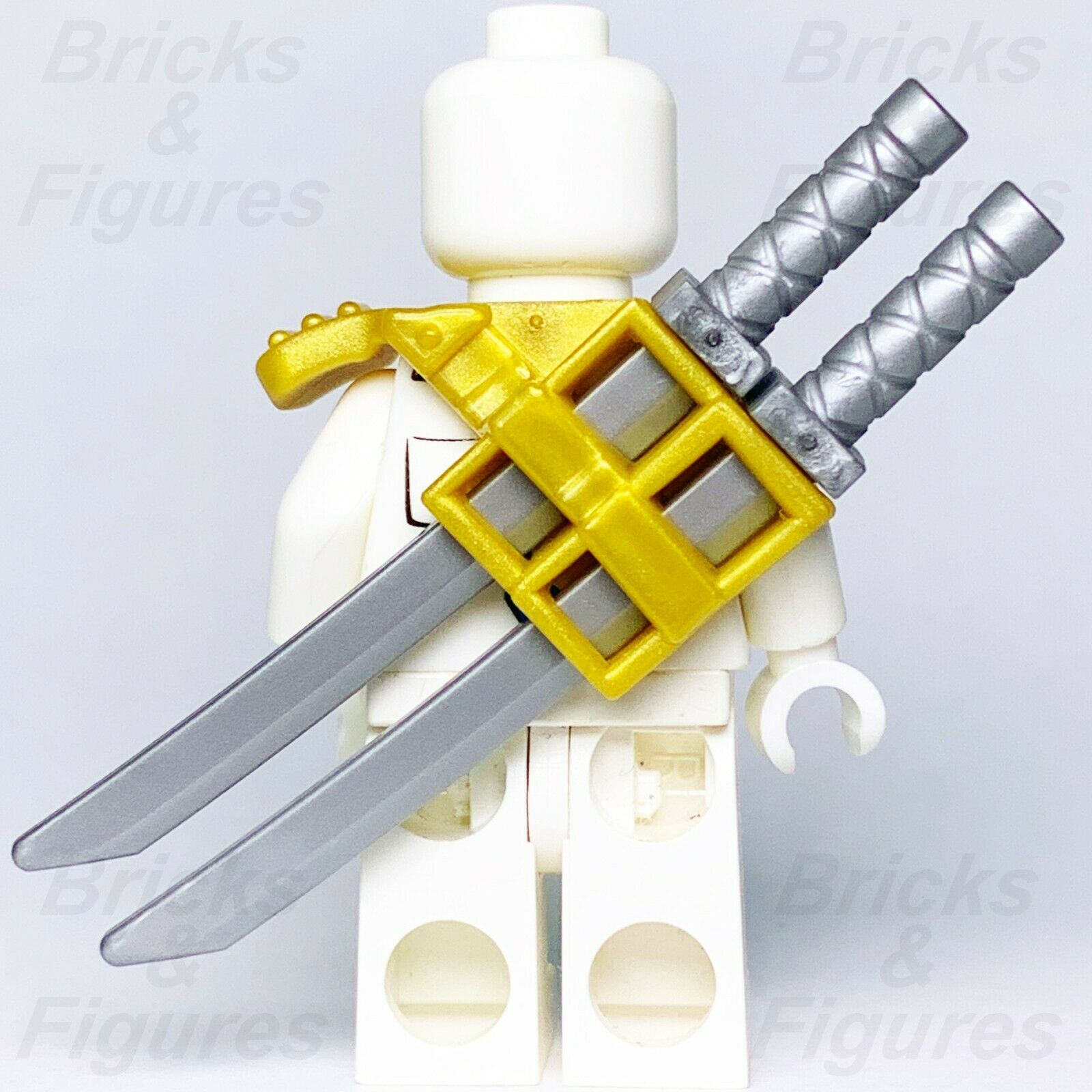 Ninjago LEGO Gold Ninja Shoulder Pad Scabbard & 2 x Flat Silver Katana Swords Part - Bricks & Figures
